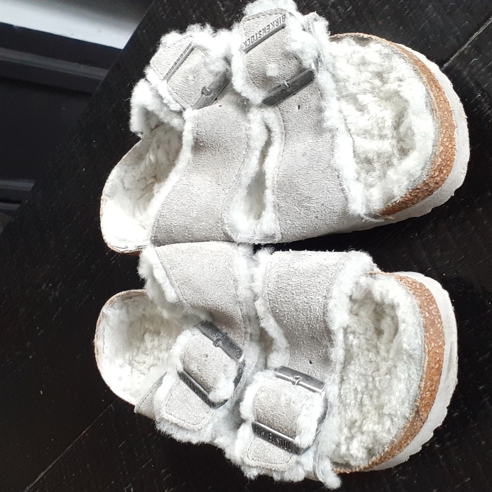 BIRKENSTOCK SHEARLING SUEDE SANDALS